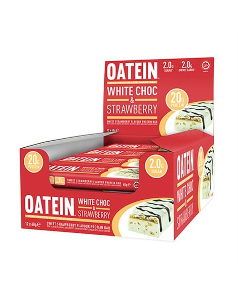 Oatein Protein Bar Dark White Chocolate & Strawberry 12x60g - collagen powder