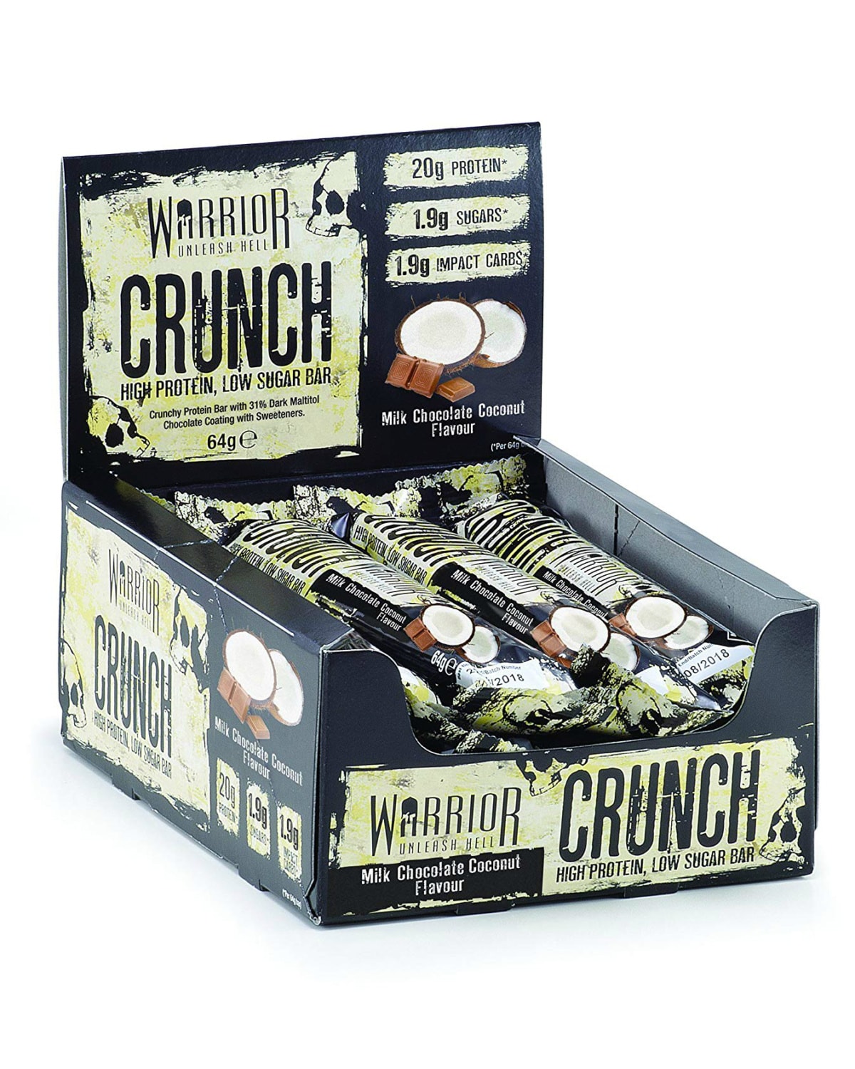 Warrior Crunch Bar Milk Chocolate Coconut 12x64g - vanilla protein powder