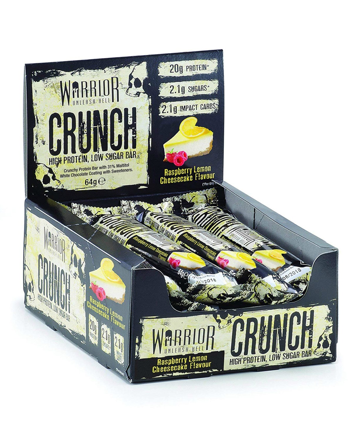 Warrior Crunch Bar Raspberry Lemon Cheesecake 12x64g - vanilla protein powder