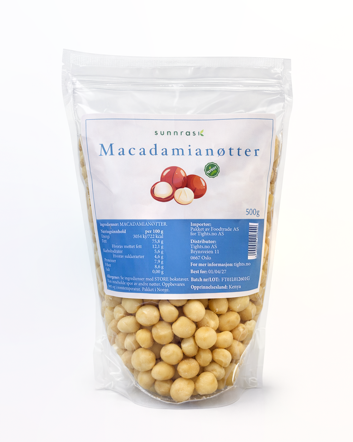 SunnRask Macadamianøtter 500g
