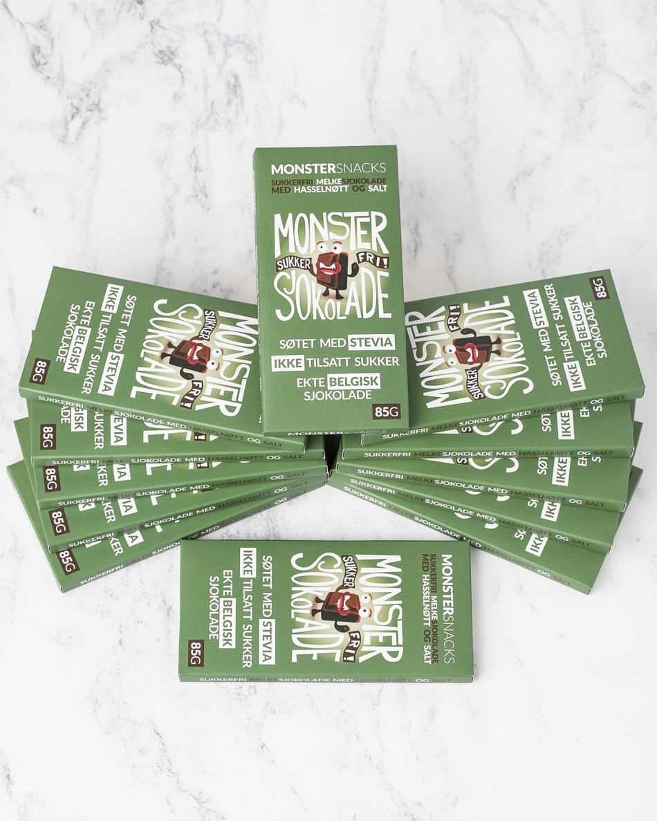 Monster Sukkerfri Belgisk Stevia Melkesjokolade - Hasselnøtt &amp;Salt (12-pack)