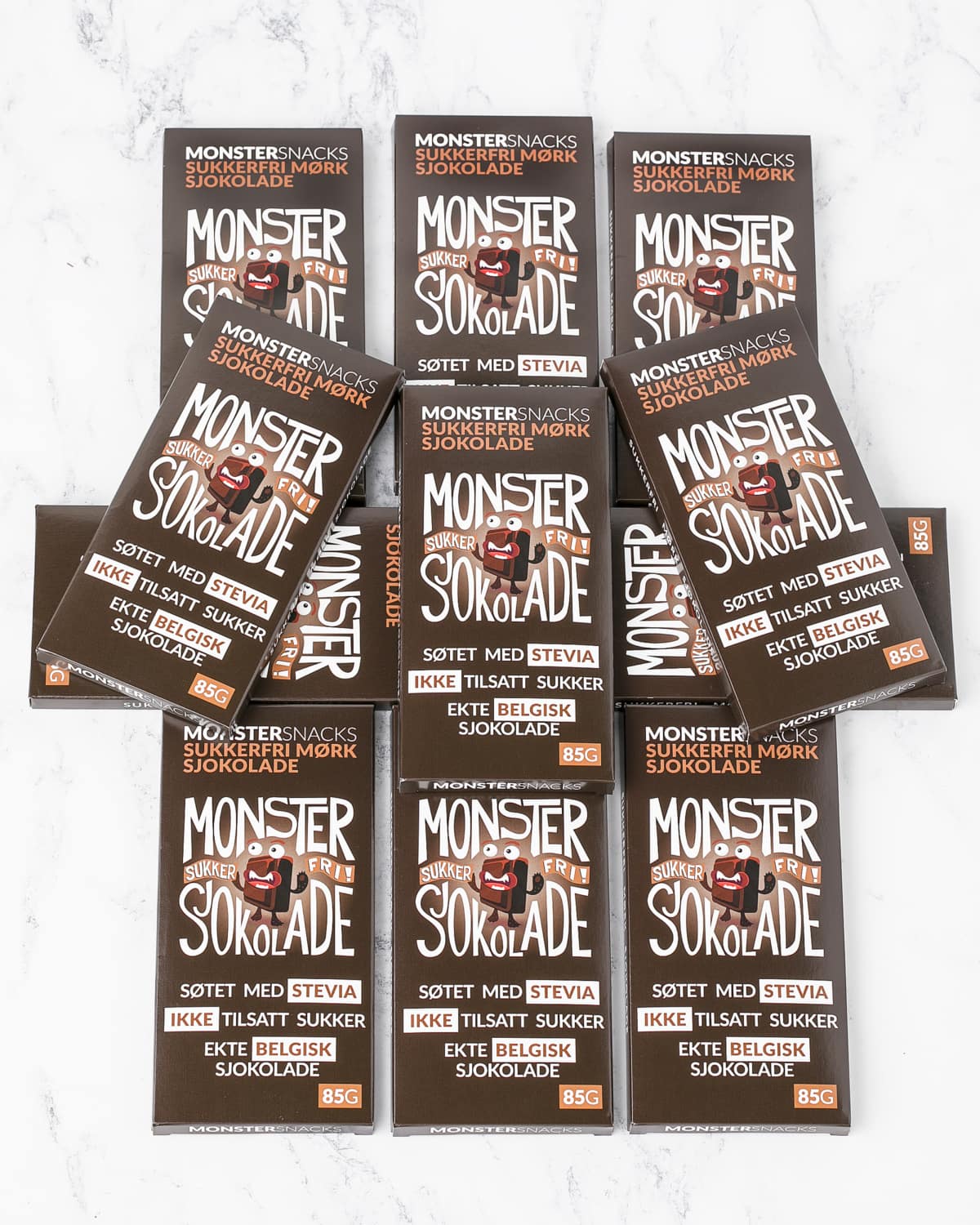Monster Sukkerfri Belgisk Stevia Mørk Sjokolade 12x85g - PAKKETILBUD - salt snacks