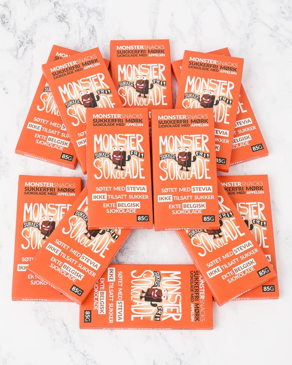 Monster Sukkerfri Belgisk Stevia Mørk Sjokolade &amp; Appelsin (12-pack)