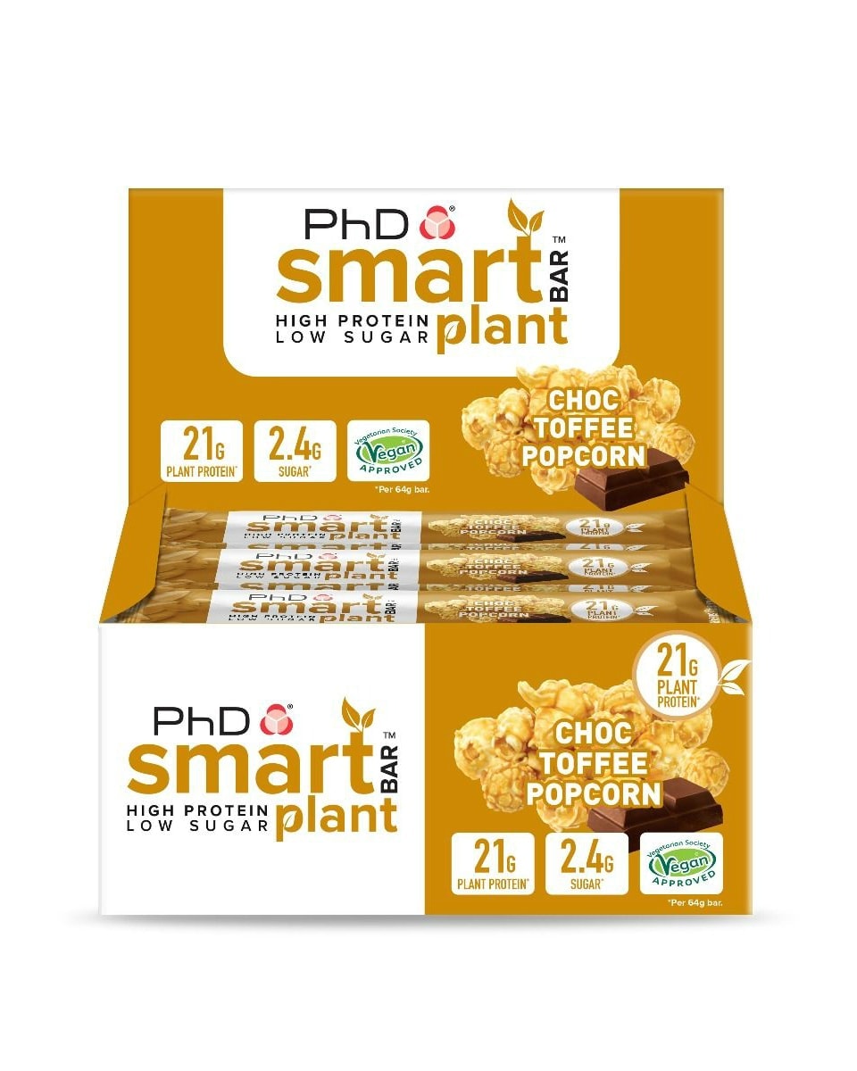 PhD Vegan Smart Bars Toffee Popcorn 12x64g - high protein low fat