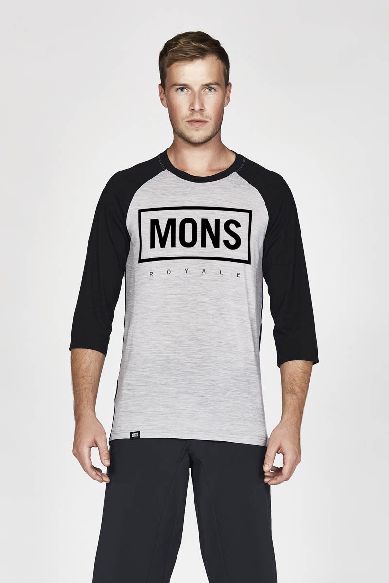 Mons Royale Redwood 3/4 Raglan Tee - Black Grey Marl - S - merino ull