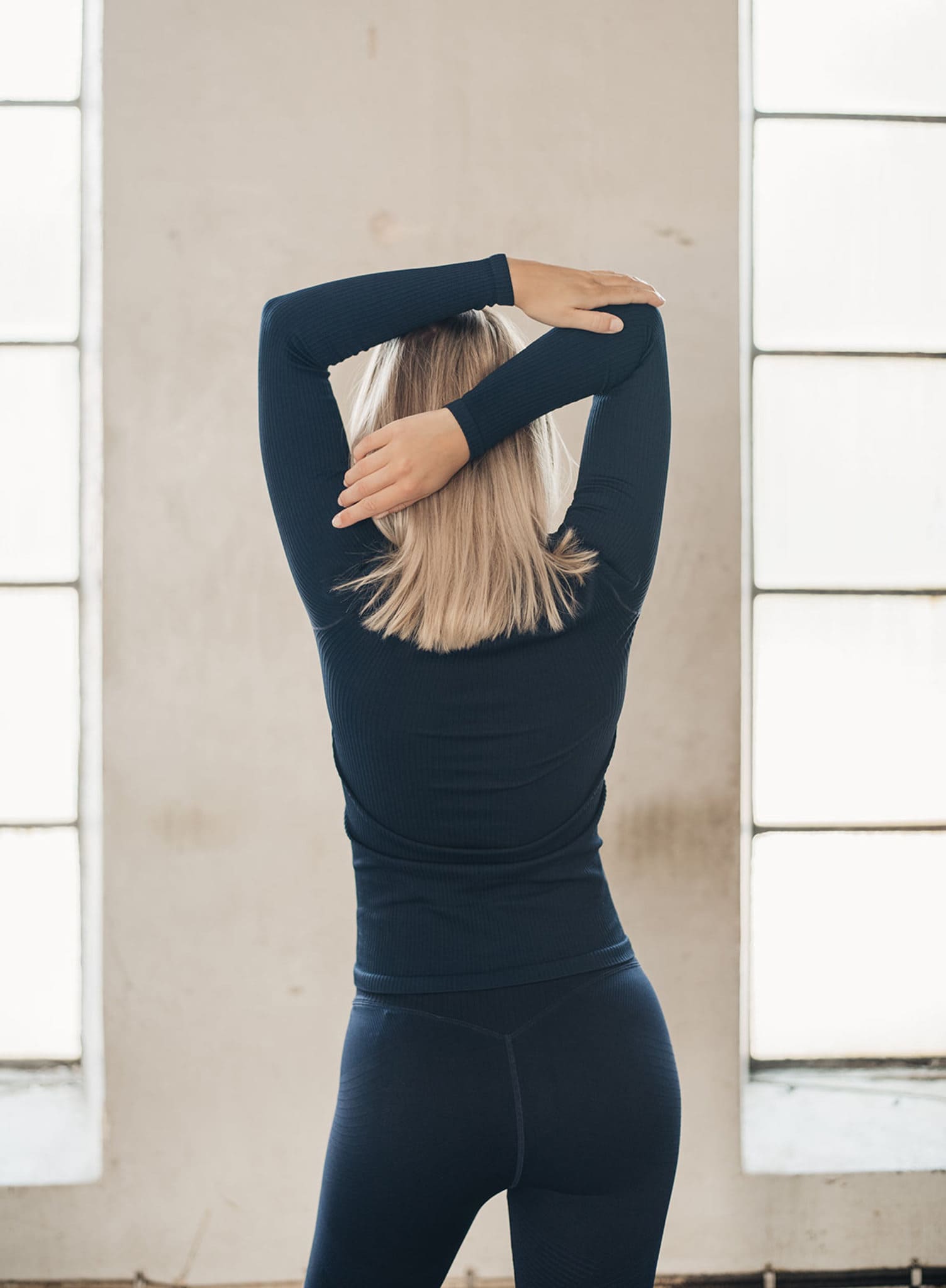 Ribbed Tight Leggings in Navy