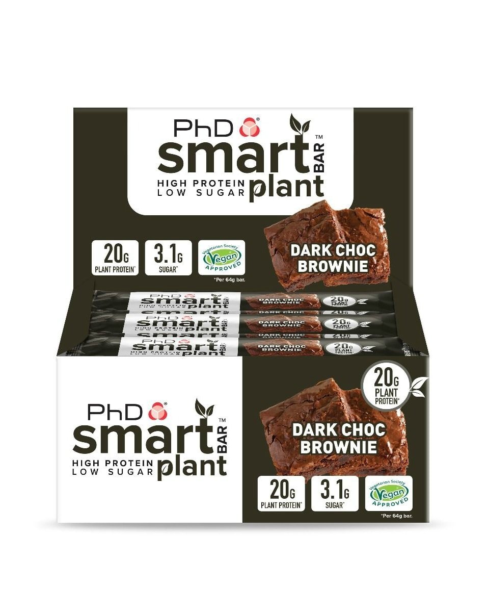 PhD Vegan Smart Bars Dark Chocolate Brownie 12x64g - protein powder for