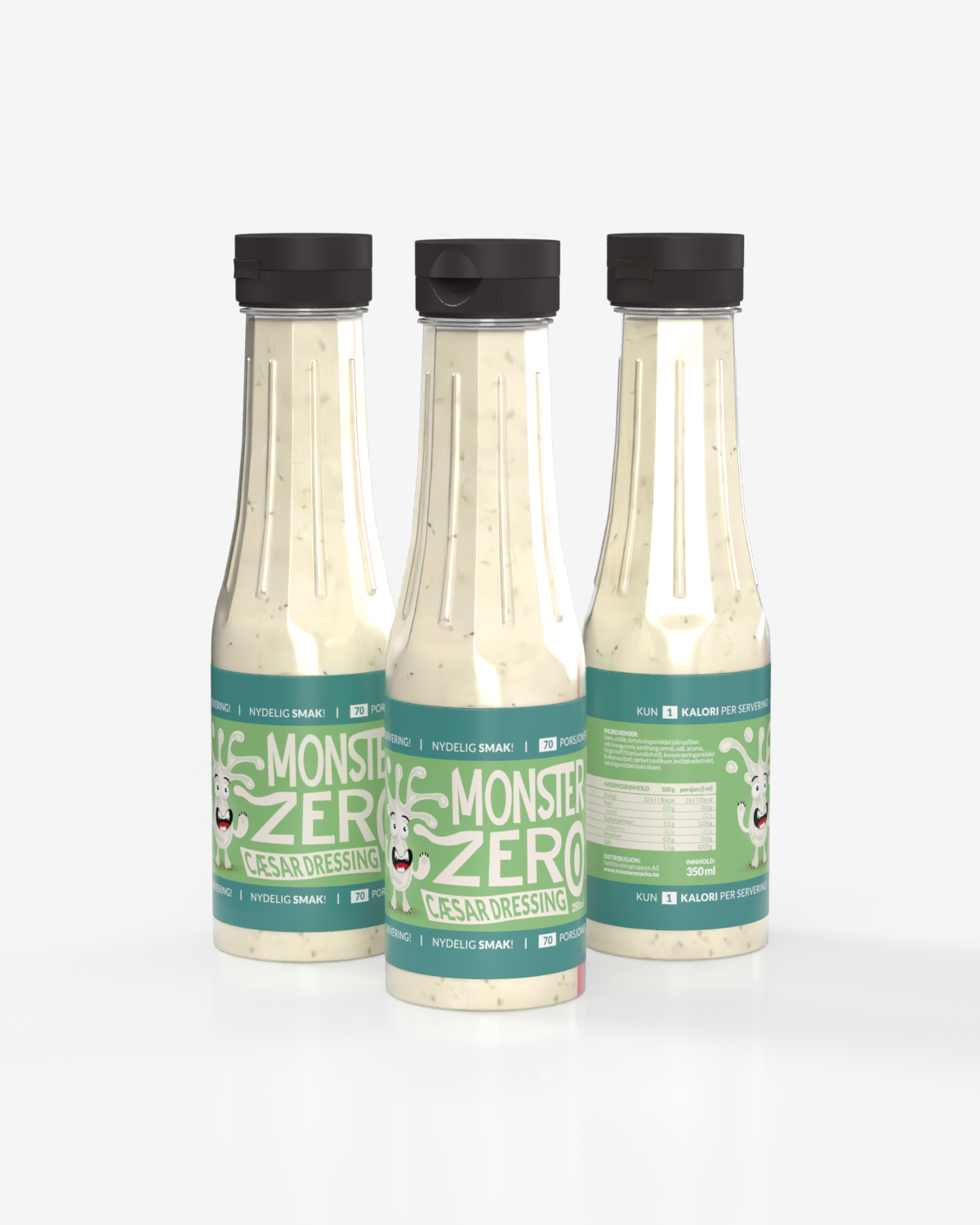 3x Monster Zero Calories Cæsar Dressing 380g - TREPAKNING!