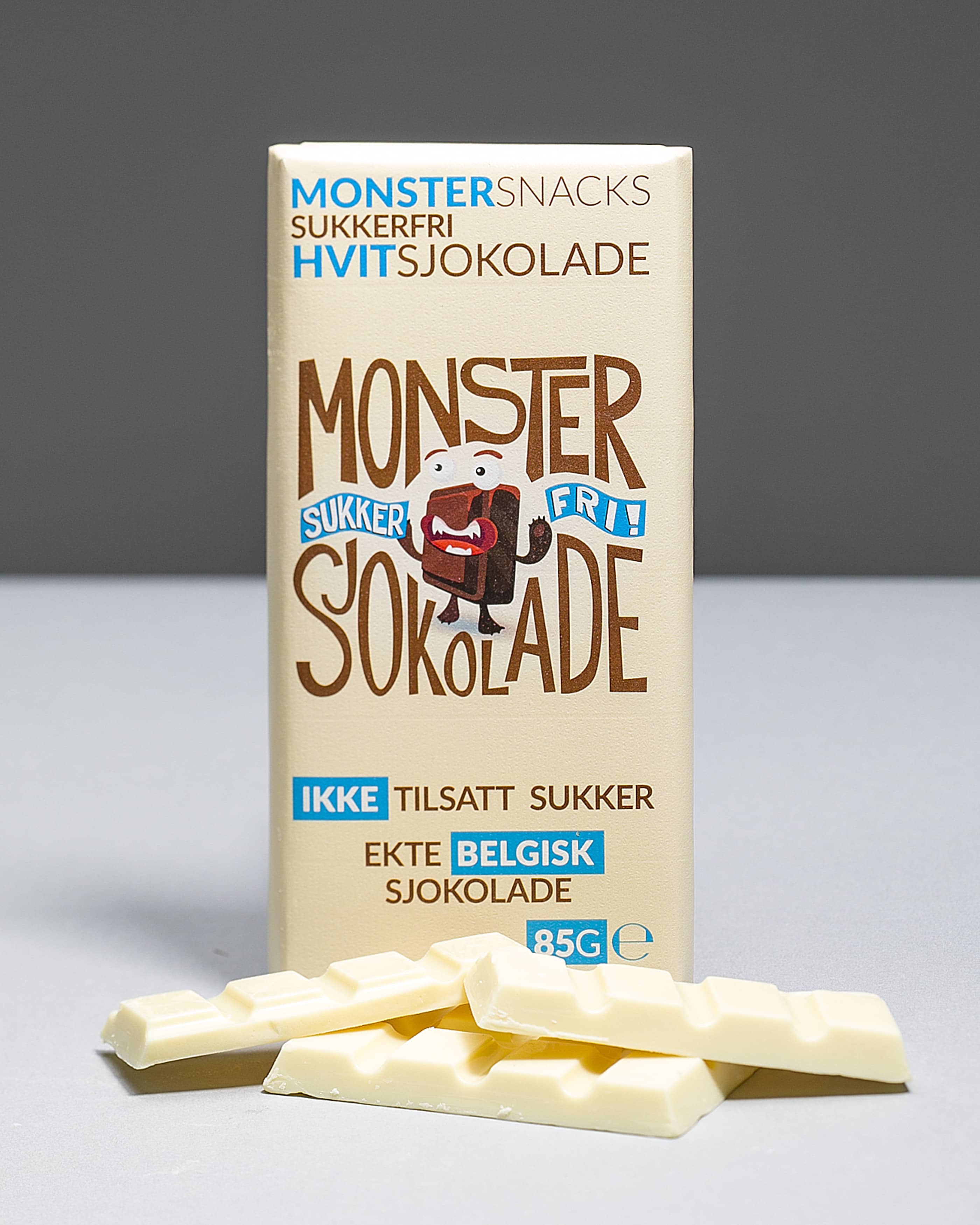Monster Sukkerfri Belgisk Hvit Sjokolade 85g2
