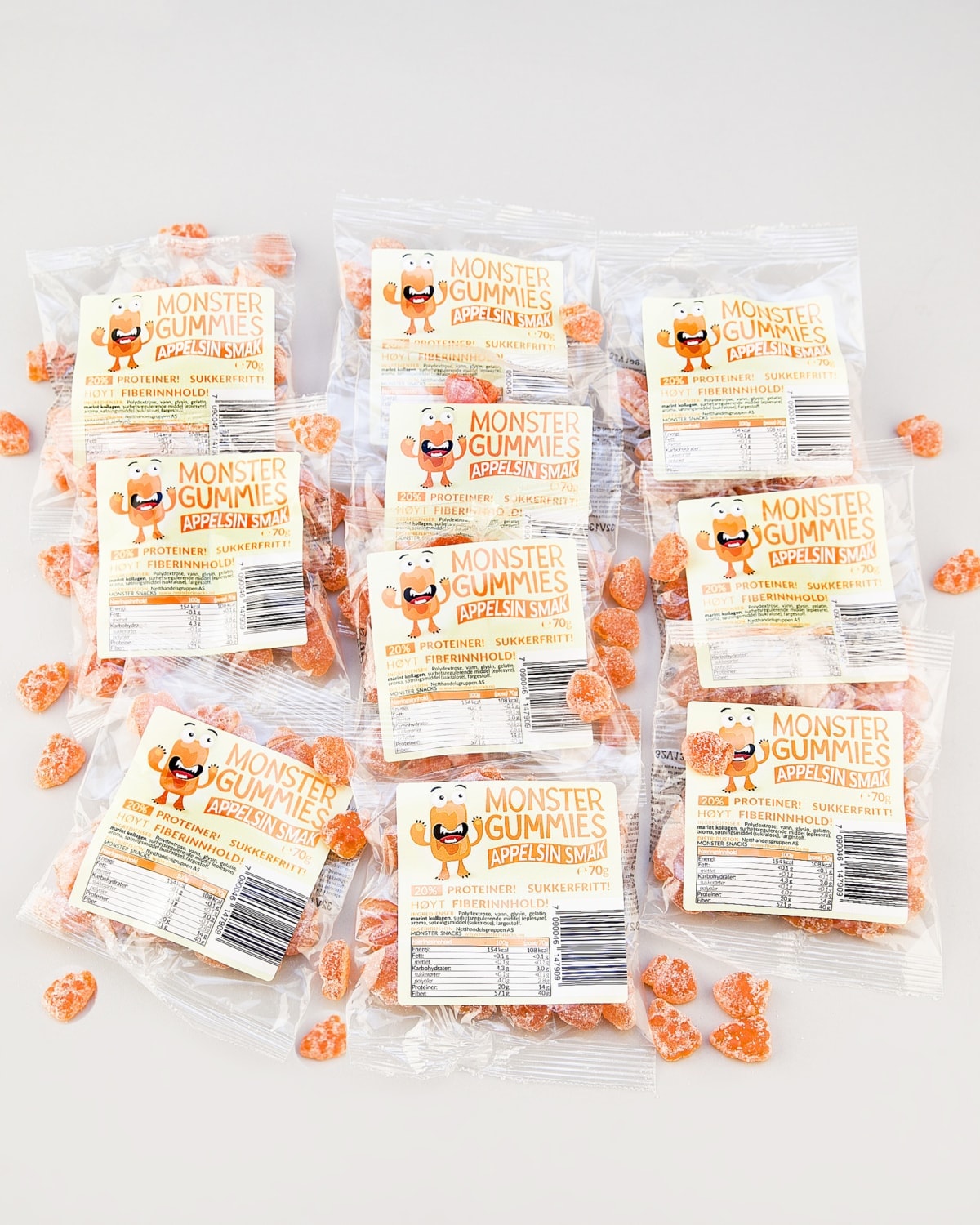 Monster Sukkerfri Lavkarbo Gummies Orange 10x70g - TIPAKNING! - protein for