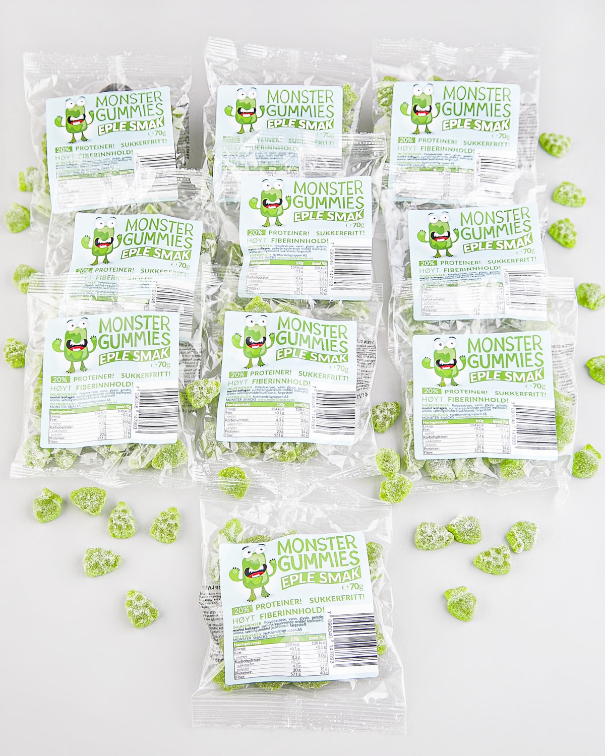 Monster Sukkerfri Lavkarbo Gummies Apple 10x70g - TIPAKNING! - protein for