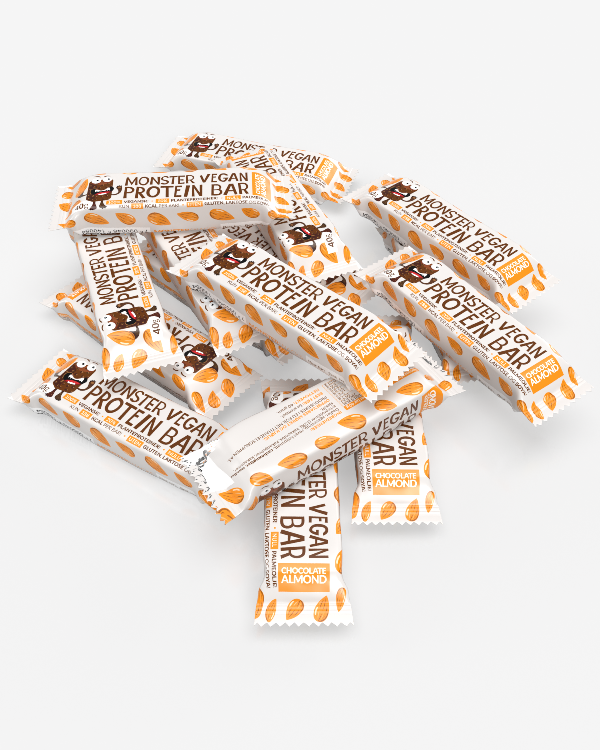 Monster Vegan Raw Protein Bar - Chocolate Almond 16x40 - uten salt