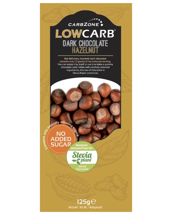 CarbZone Low Carb Hazelnut Chocolate 125g - gram protein