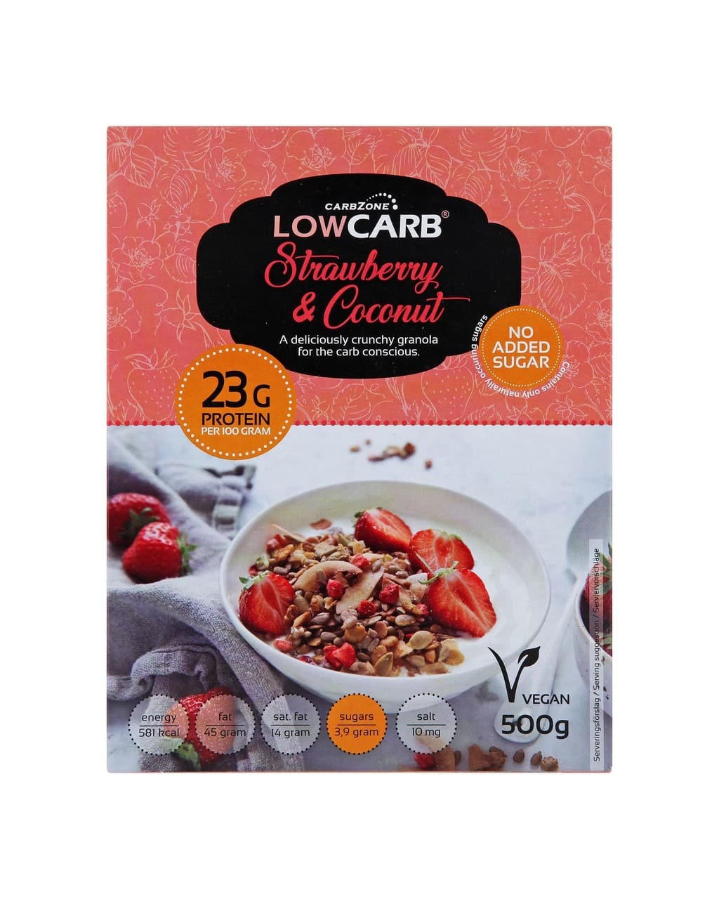 CarbZone Low Carb Strawberry & Coconut Crunchy Granola - protein i