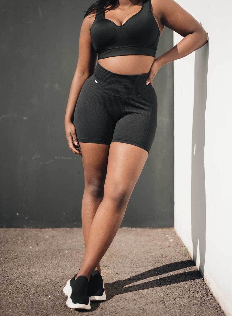 Black ribbed sales midi biker shorts