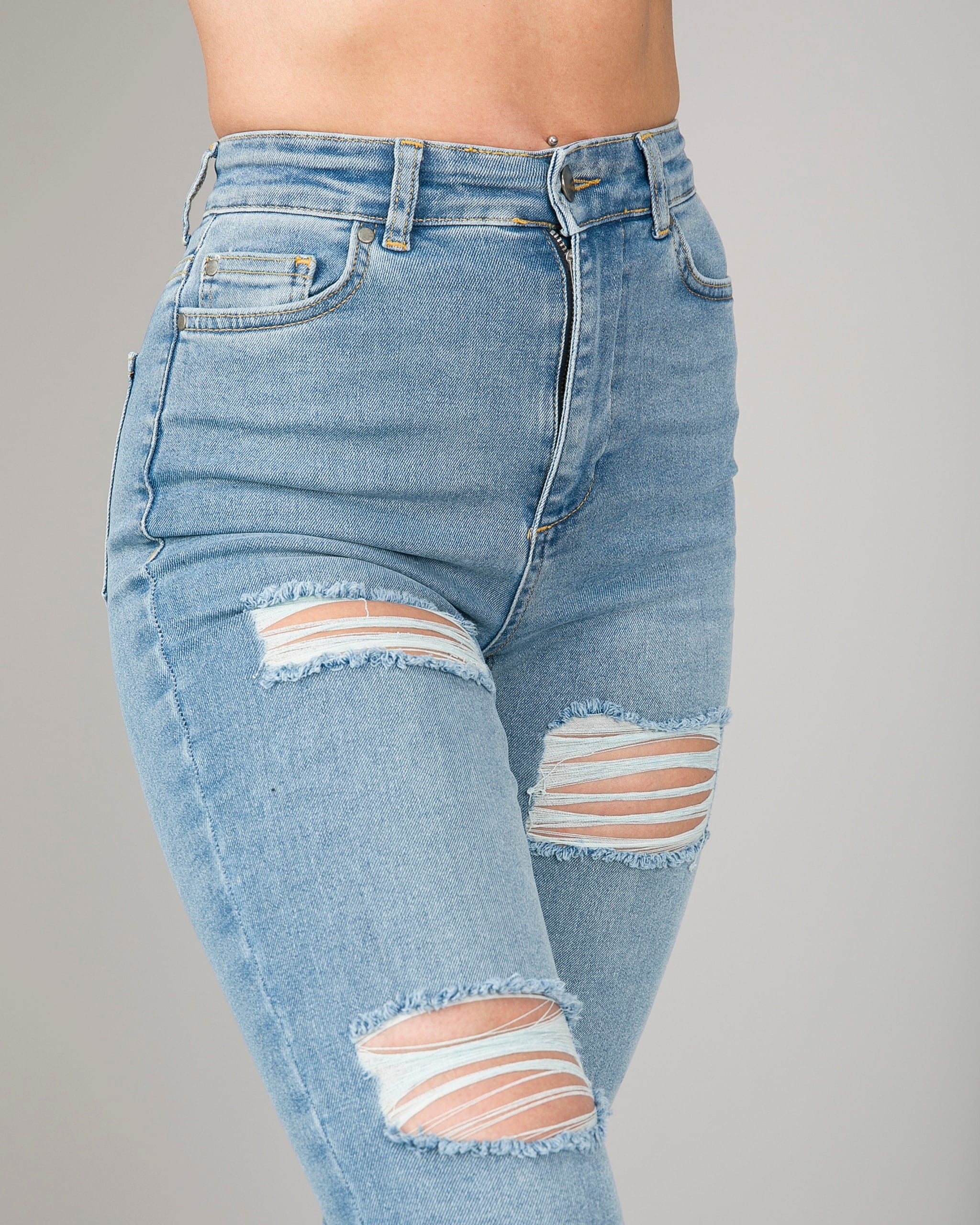 Weightless Caressa High Waist Ripped Jeans Light Blue Tights.no