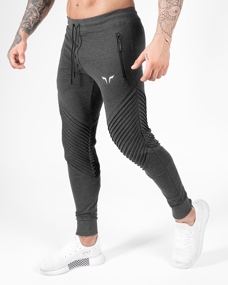 Squat Wolf - Statement Ribbed Joggers - Melange Grey - XL - til