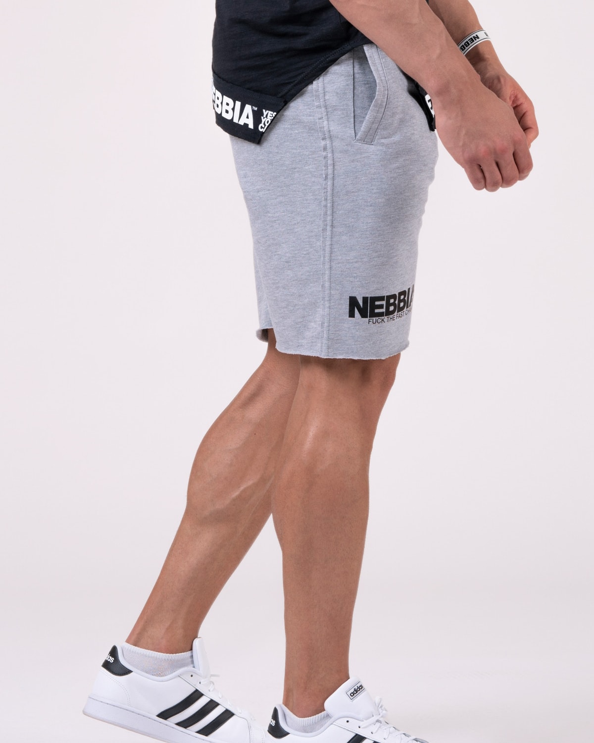 NEBBIA Legday Hero Shorts 179 Light Grey - XL - during workout