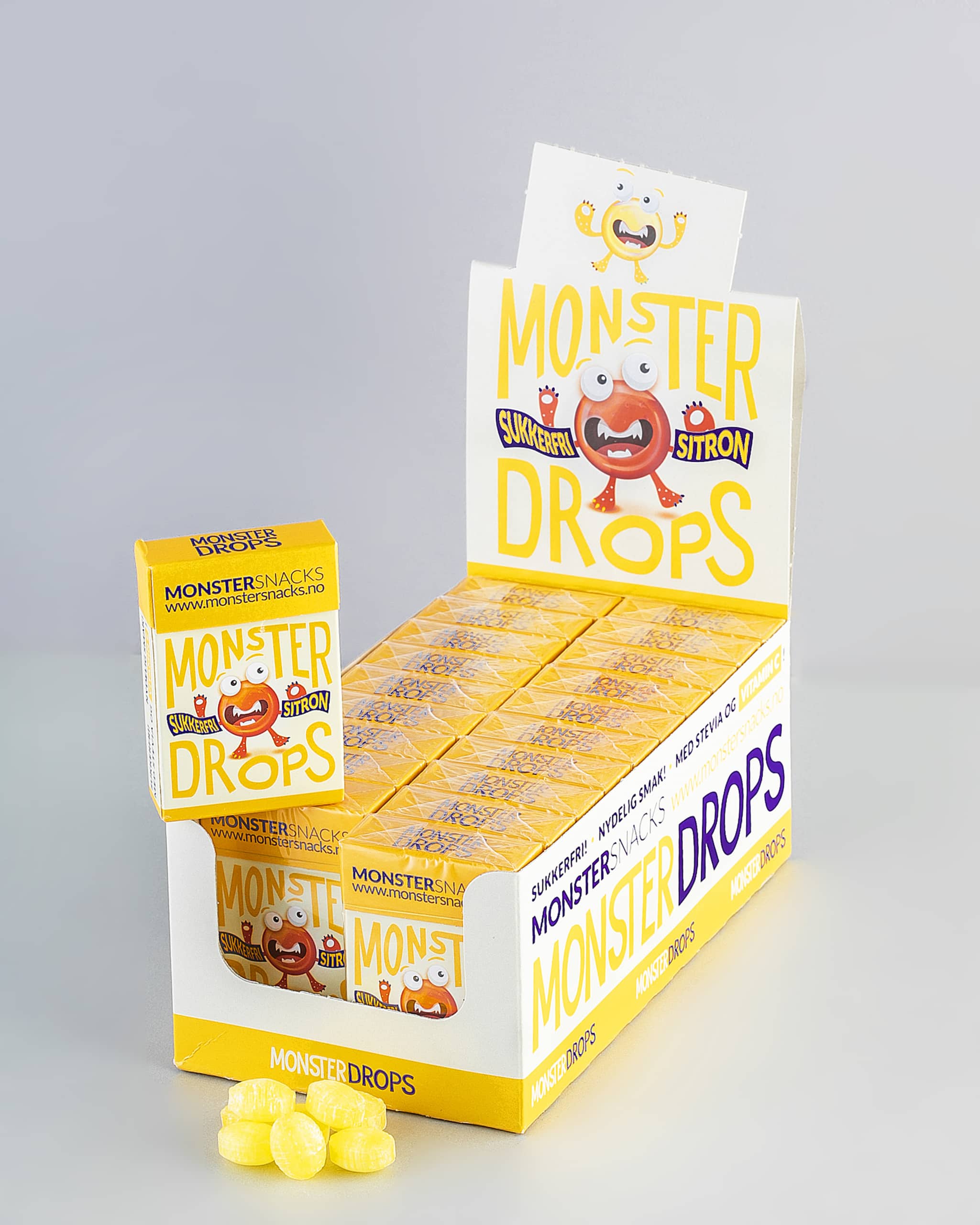 Monster Sukkerfri Drops - Sitron - 20x36.5g - PAKKETILBUD!
