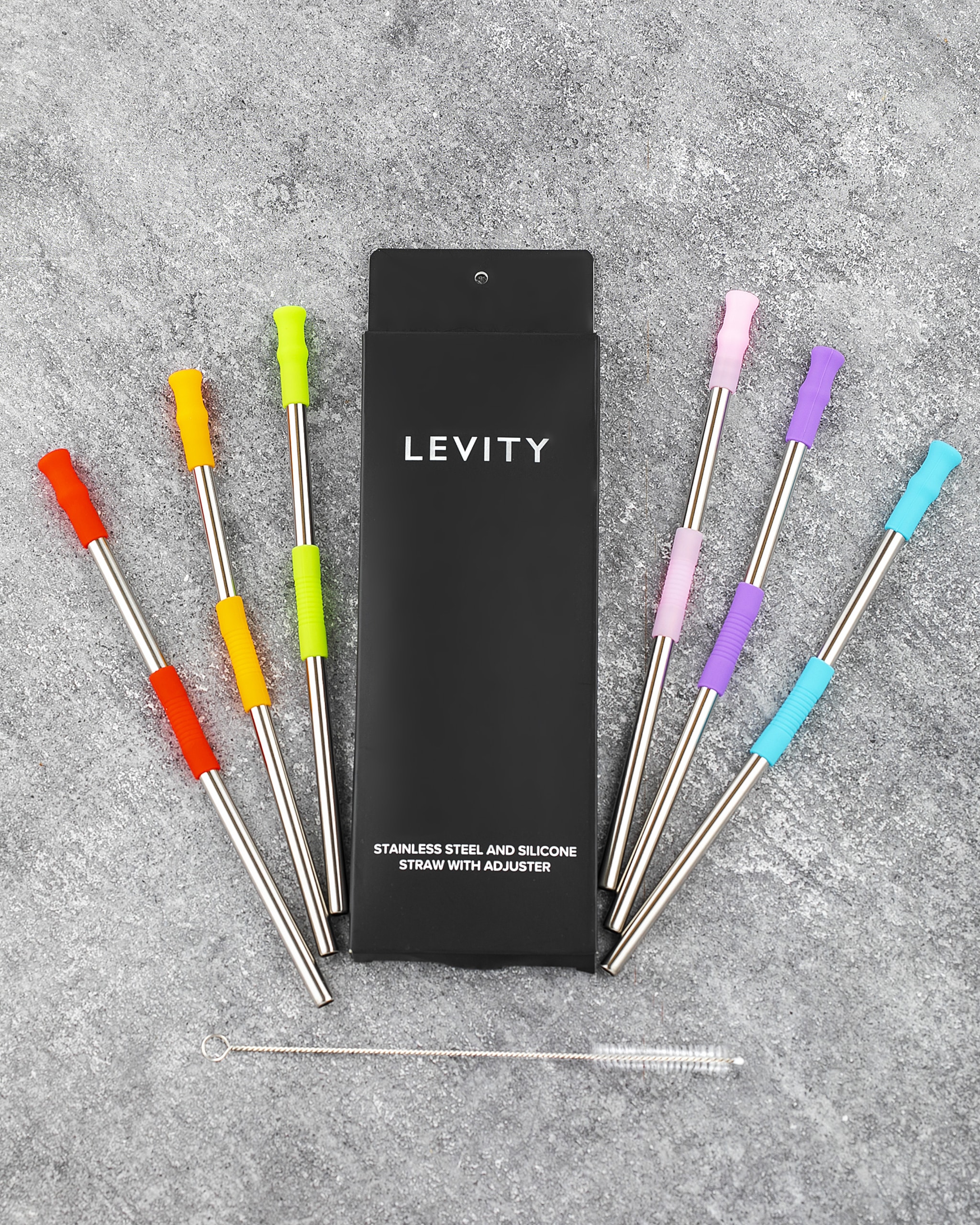 LEVITY Silicone Straw and Stainless Steel Straw with Adjuster