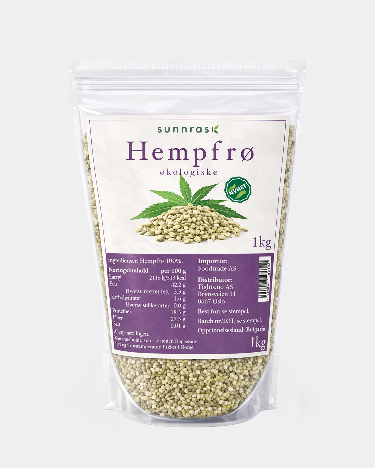 SunnRask Økologisk Hempfrø 1kg