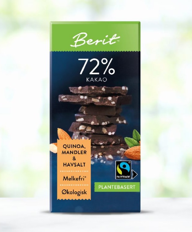 Berit Nordstrand Melkefri Sjokolade m/ Mandler & Quinoa - 80g - vegan protein