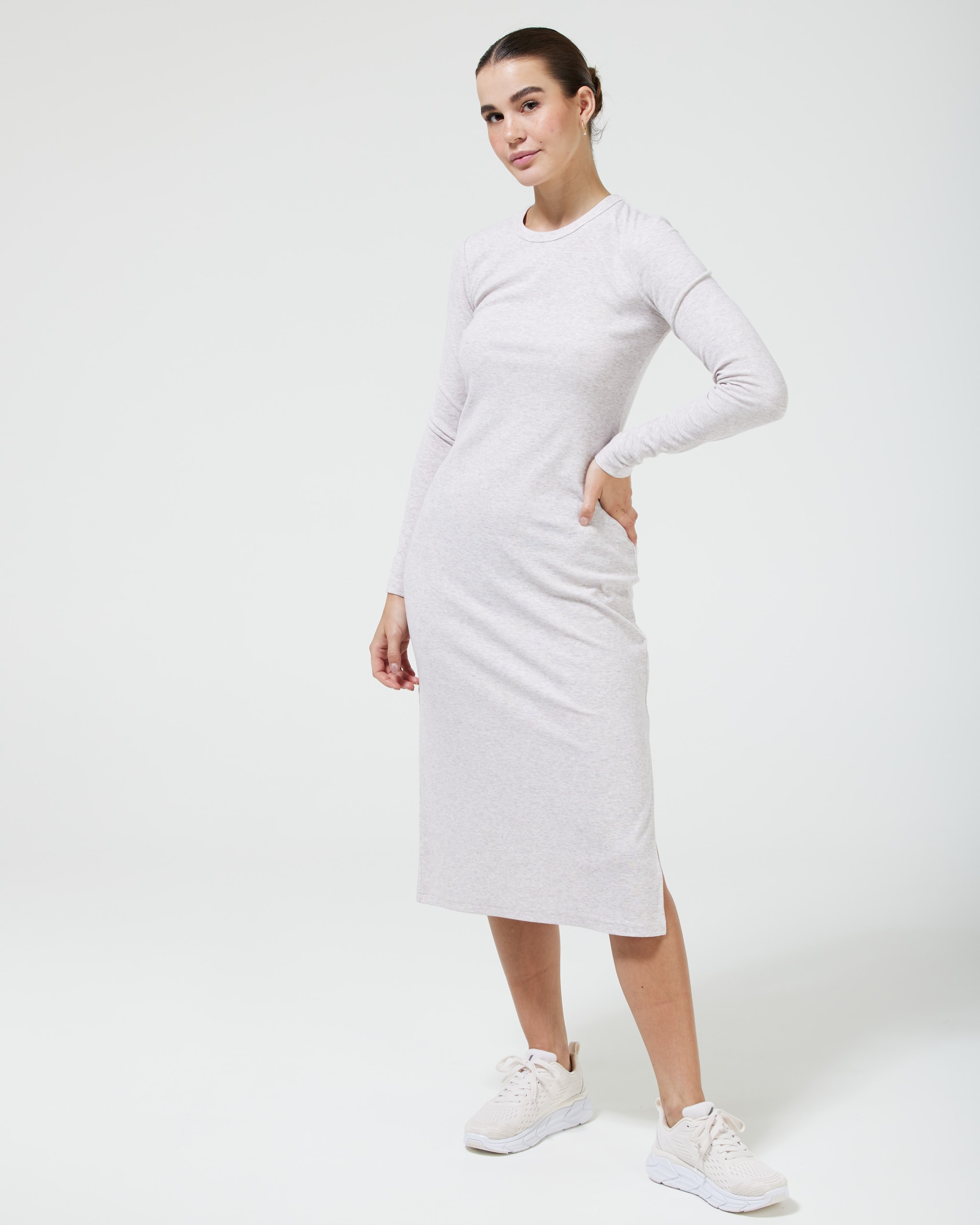 Selene Rib LS Dress Beige Melange2