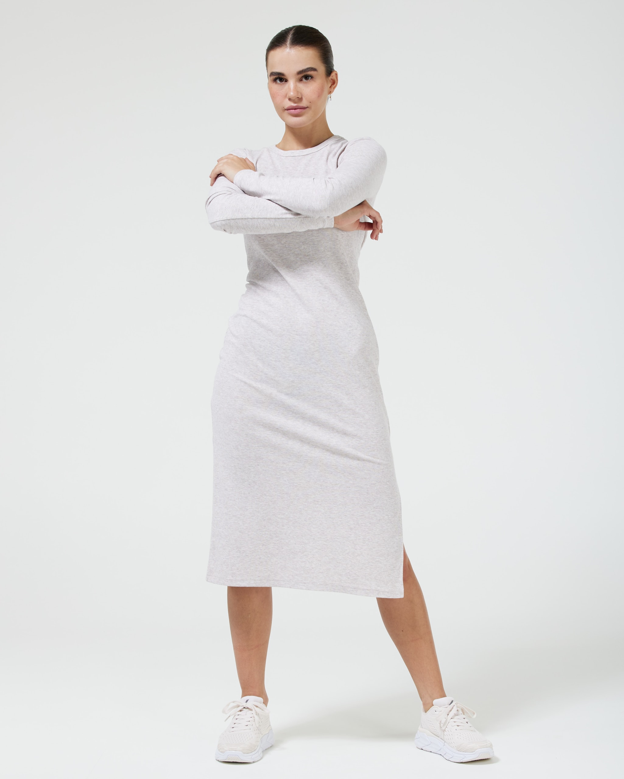 Selene Rib LS Dress Beige Melange4