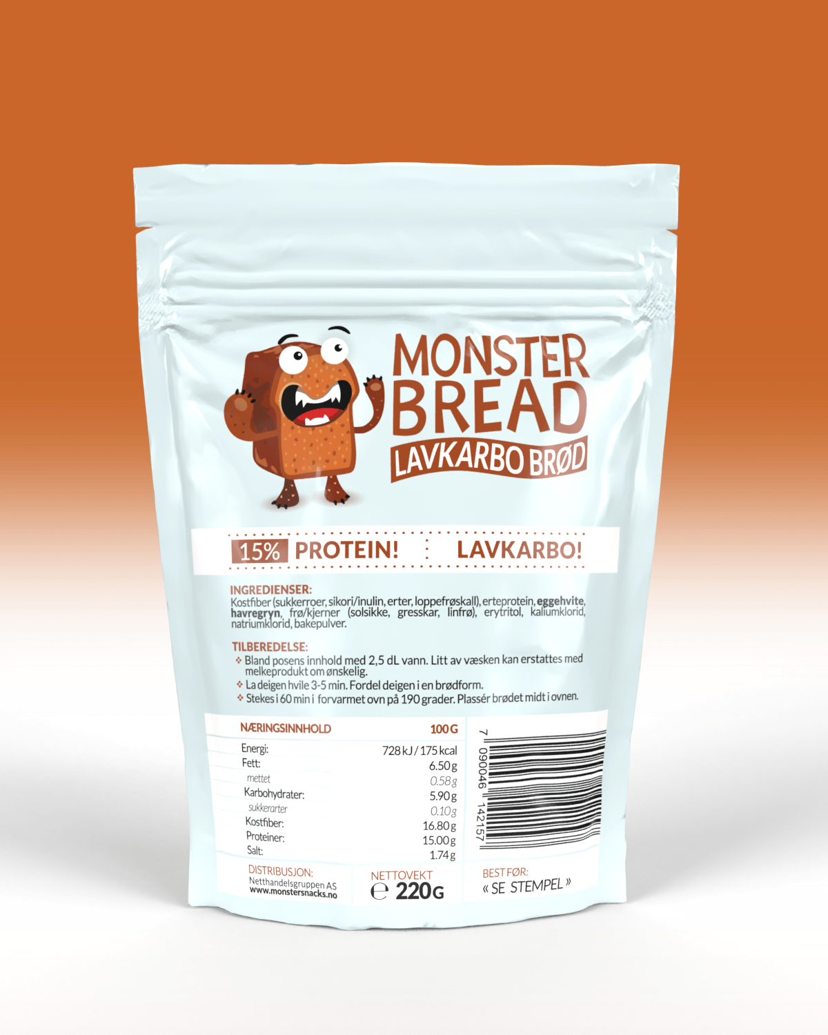 Monster Lavkarbo Bakemiks - Brød & Rundstykker - Gir 0.5kg Brød! - til