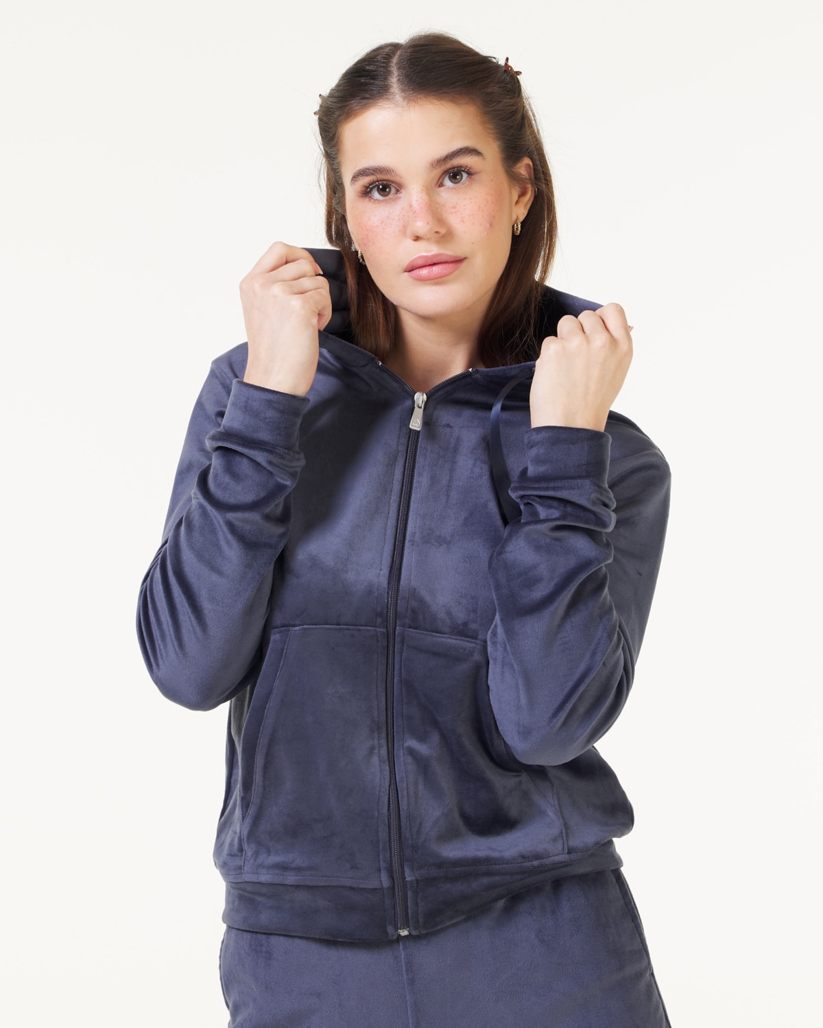 Weightless Jacey Velour Zip Hoodie Blue Night - M - polyester