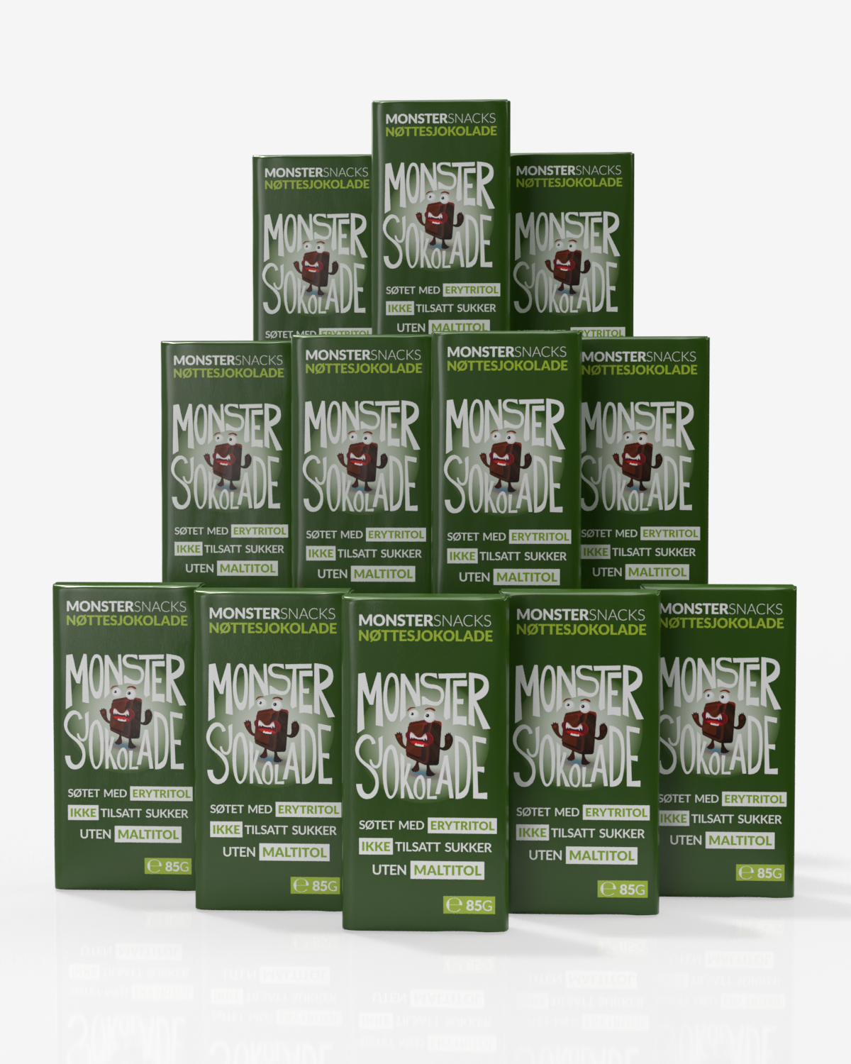 Monster Lavkarbo Belgisk Melkesjokolade m/Nøtter 12x85g