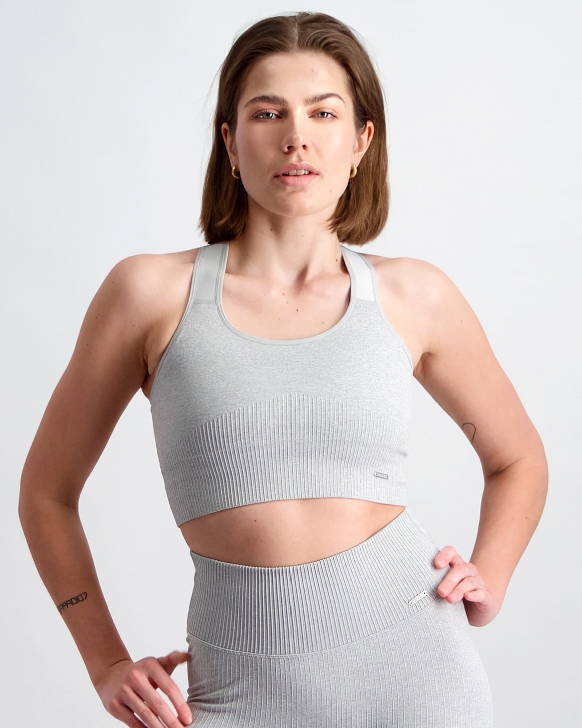 Aim’n Light Grey Melange Ribbed High Support Bra - XS - tight