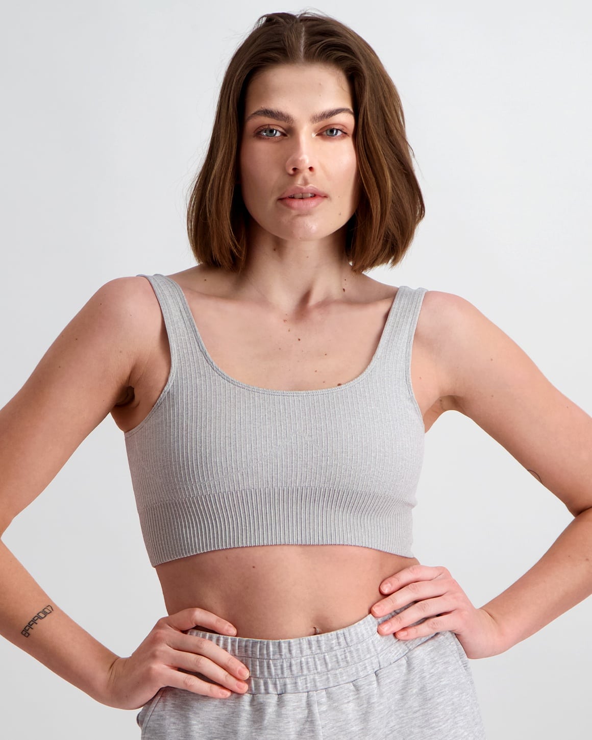 Aim’n Light Grey Melange Ribbed Seamless Bra - S - tight