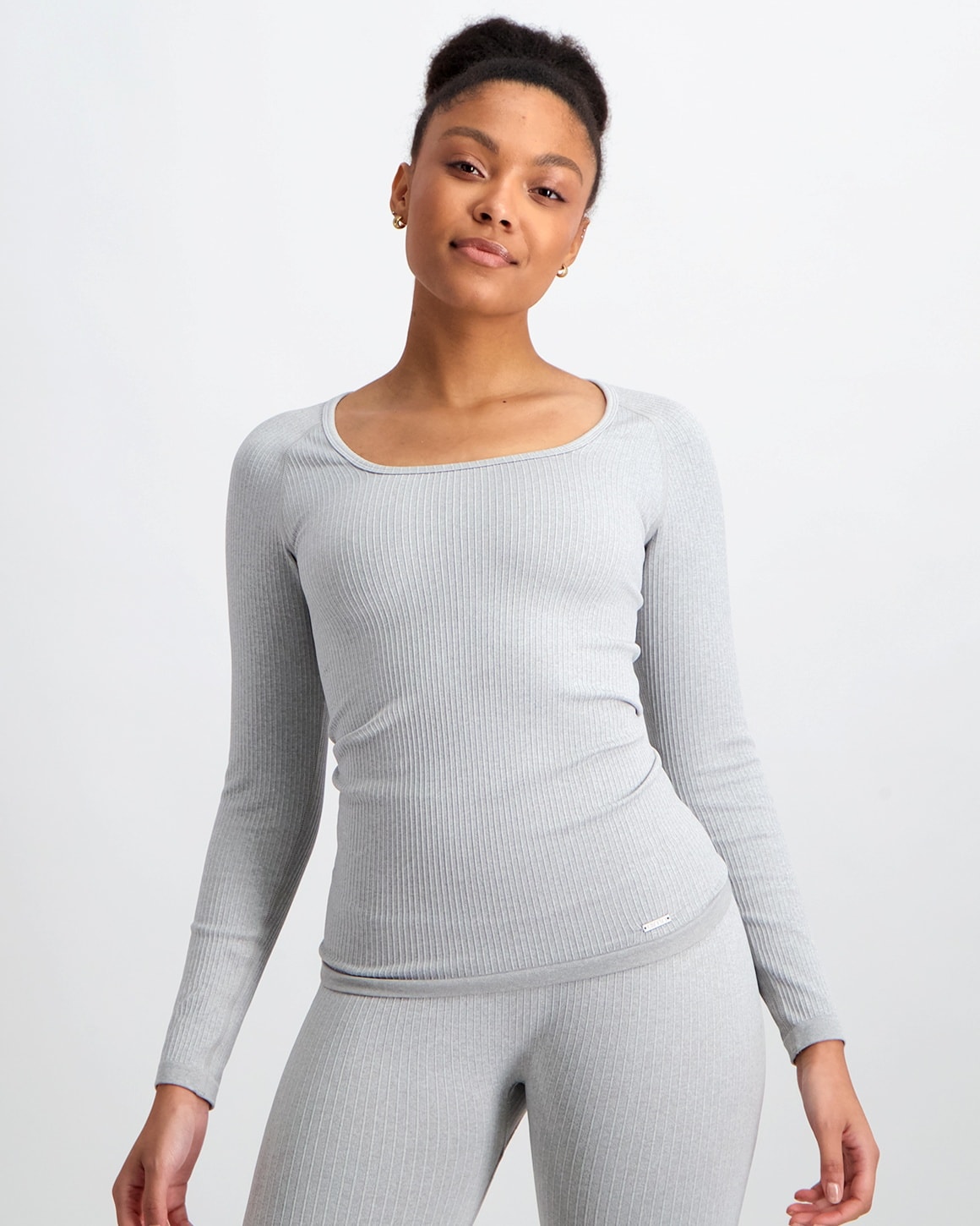 Aim’n Light Grey Melange Ribbed Seamless Long Sleeve - XS - tight