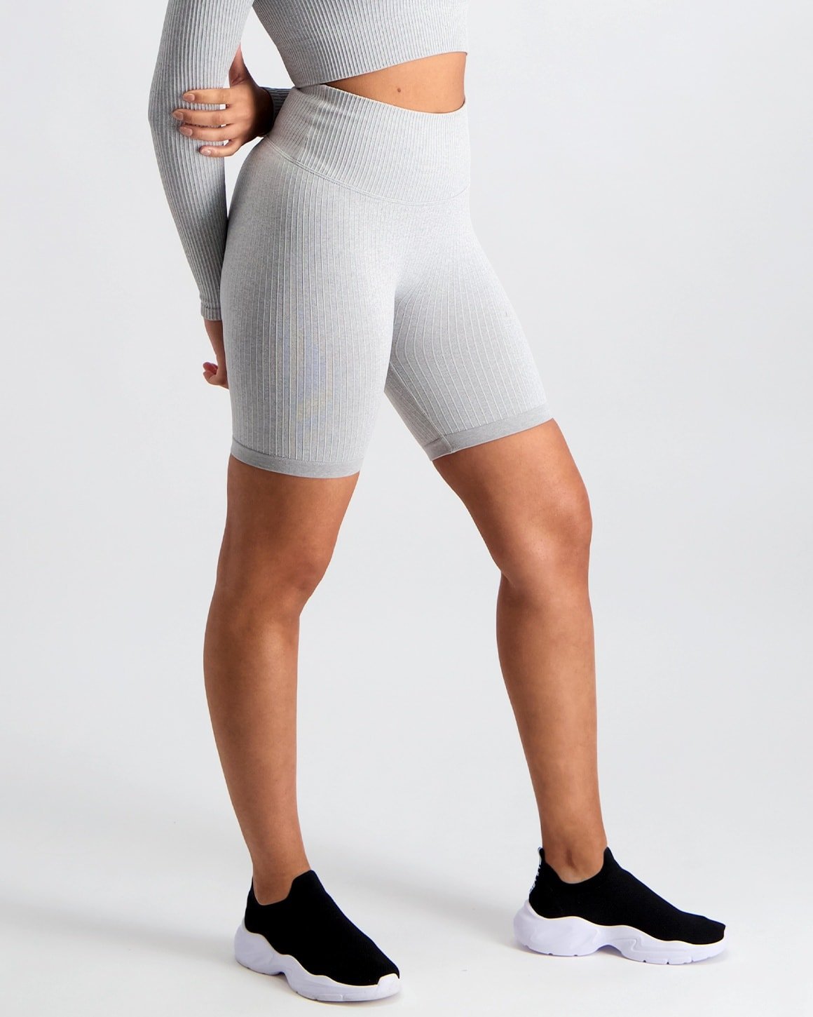 Aim’n Light Grey Melange Ribbed Seamless Biker Shorts - M - tight