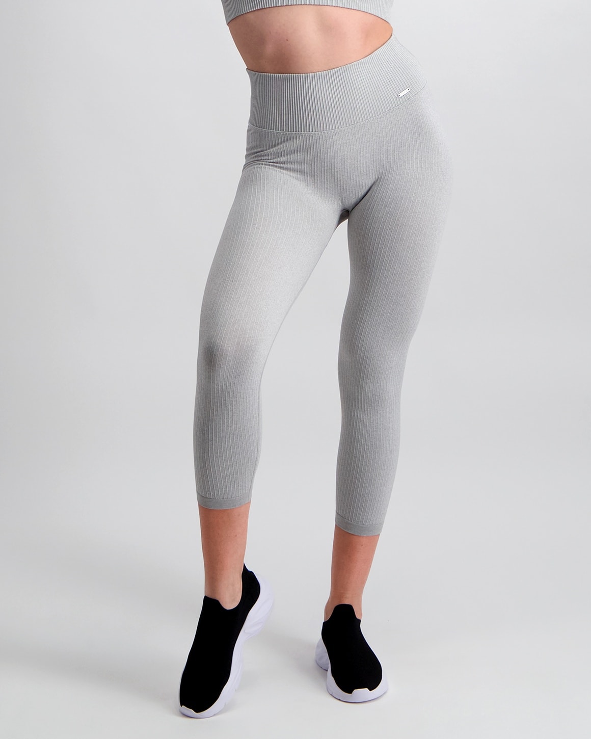 Aim’n Light Grey Melange Ribbed Seamless Tights 7/8 - M - polyester