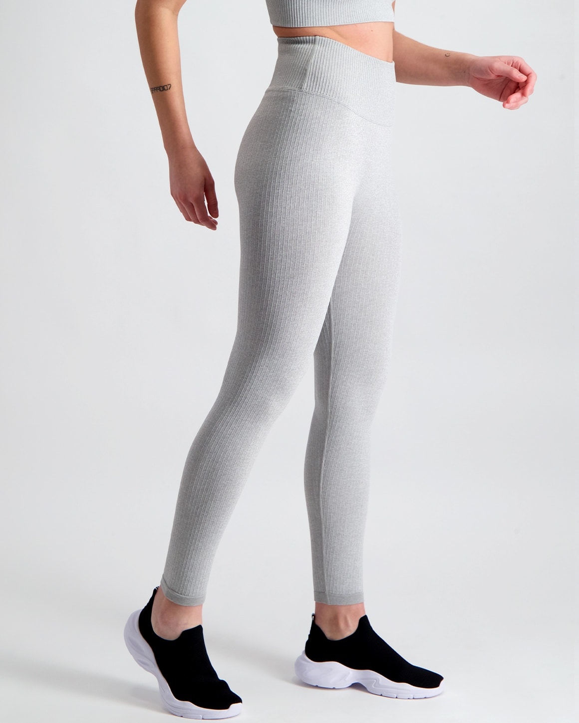 Aim’n Light Grey Melange Ribbed Seamless Tights - M - polyester