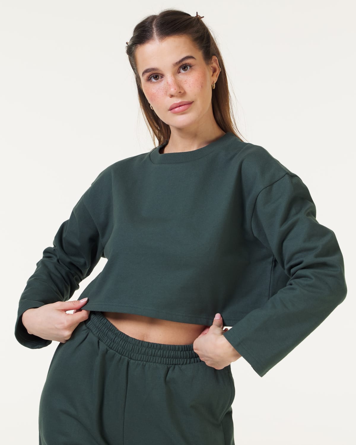 Weightless Alice Cropped Crewneck Green - L - genser med