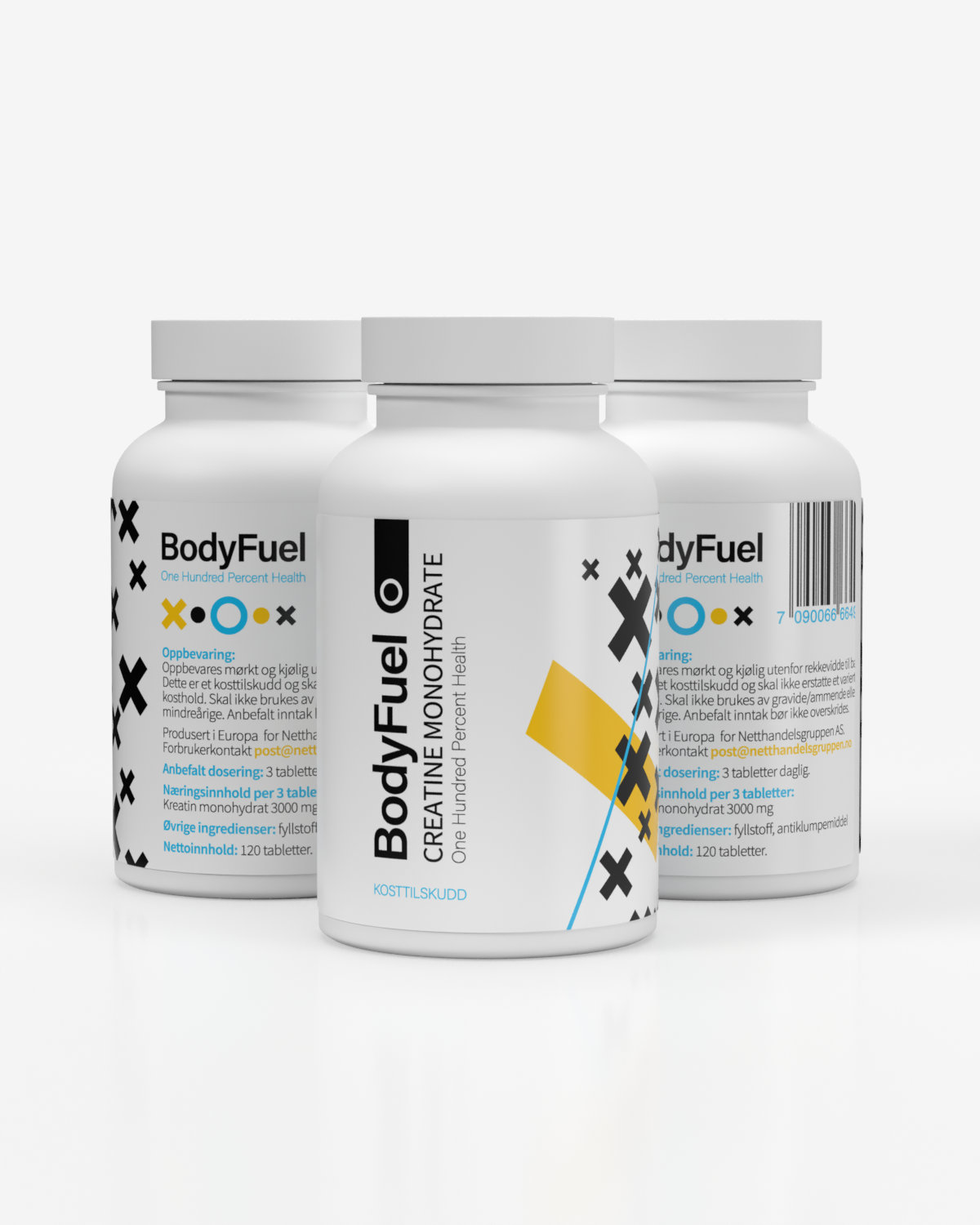 3x BodyFuel Creatine Monohydrate 120x1000mg - kosttilskudd