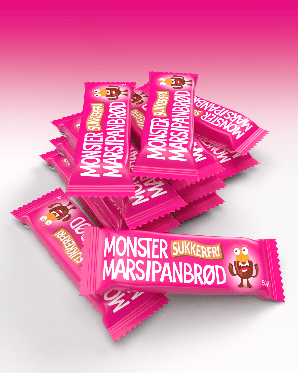 Monster Sukkerfritt Marsipanbrød 12x50g - sjokolade