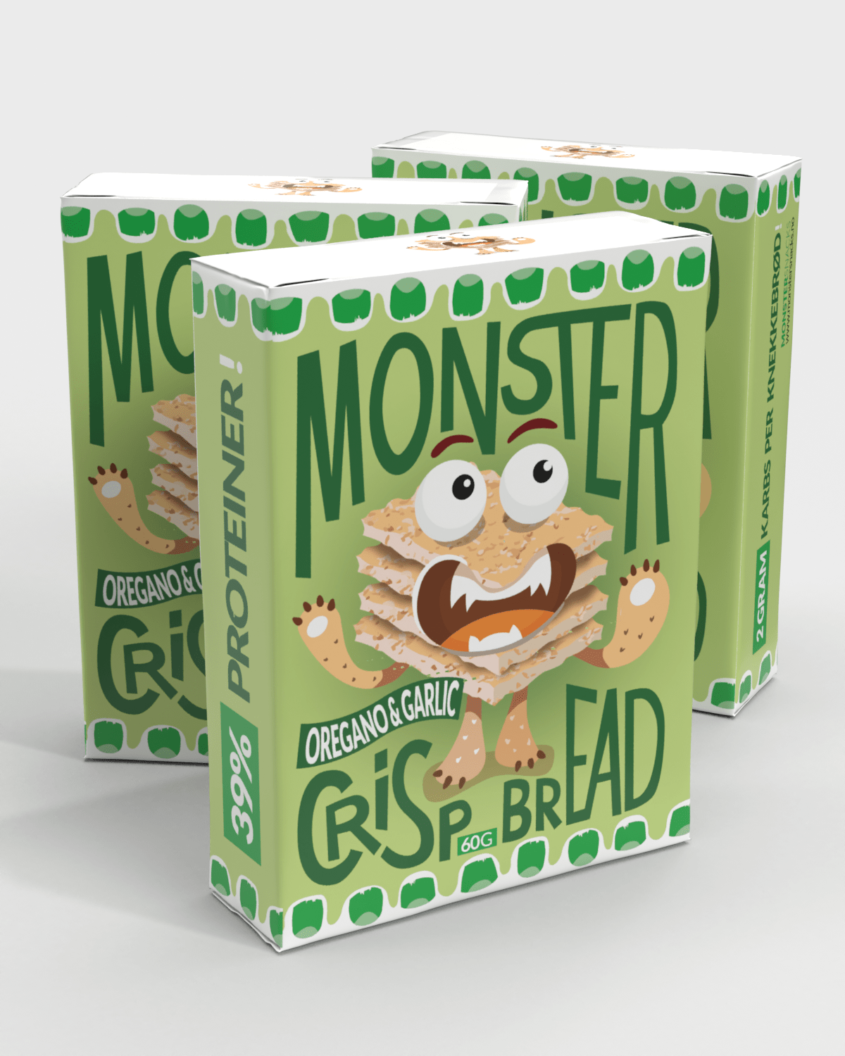 Monster Lavkarbo Knekkebrød 60g - Oregano &amp; Hvitløk (3-pack)