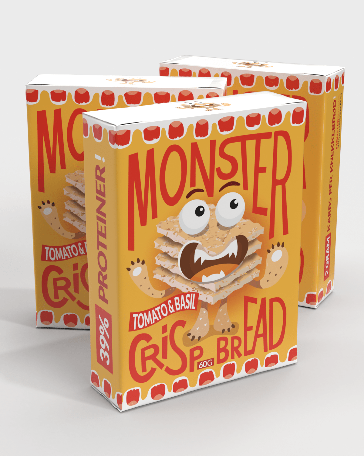 Monster Lavkarbo Knekkebrød 60g - Tomat &amp; Basilikum (3-pack)