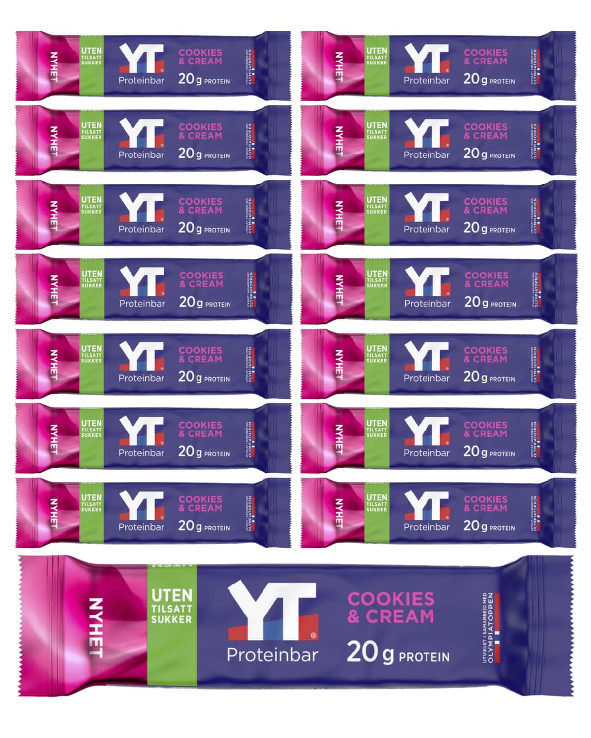YT® Proteinbar Cookies & Cream 15x50g - til