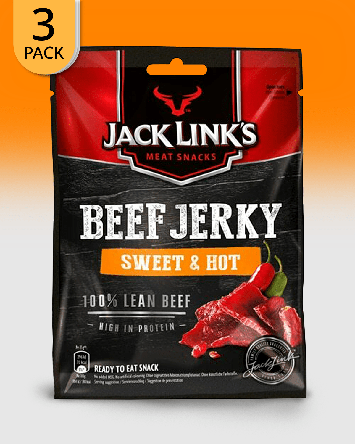 3 x Jack Link's Beef Jerky Sweet & Hot 70g - protein for