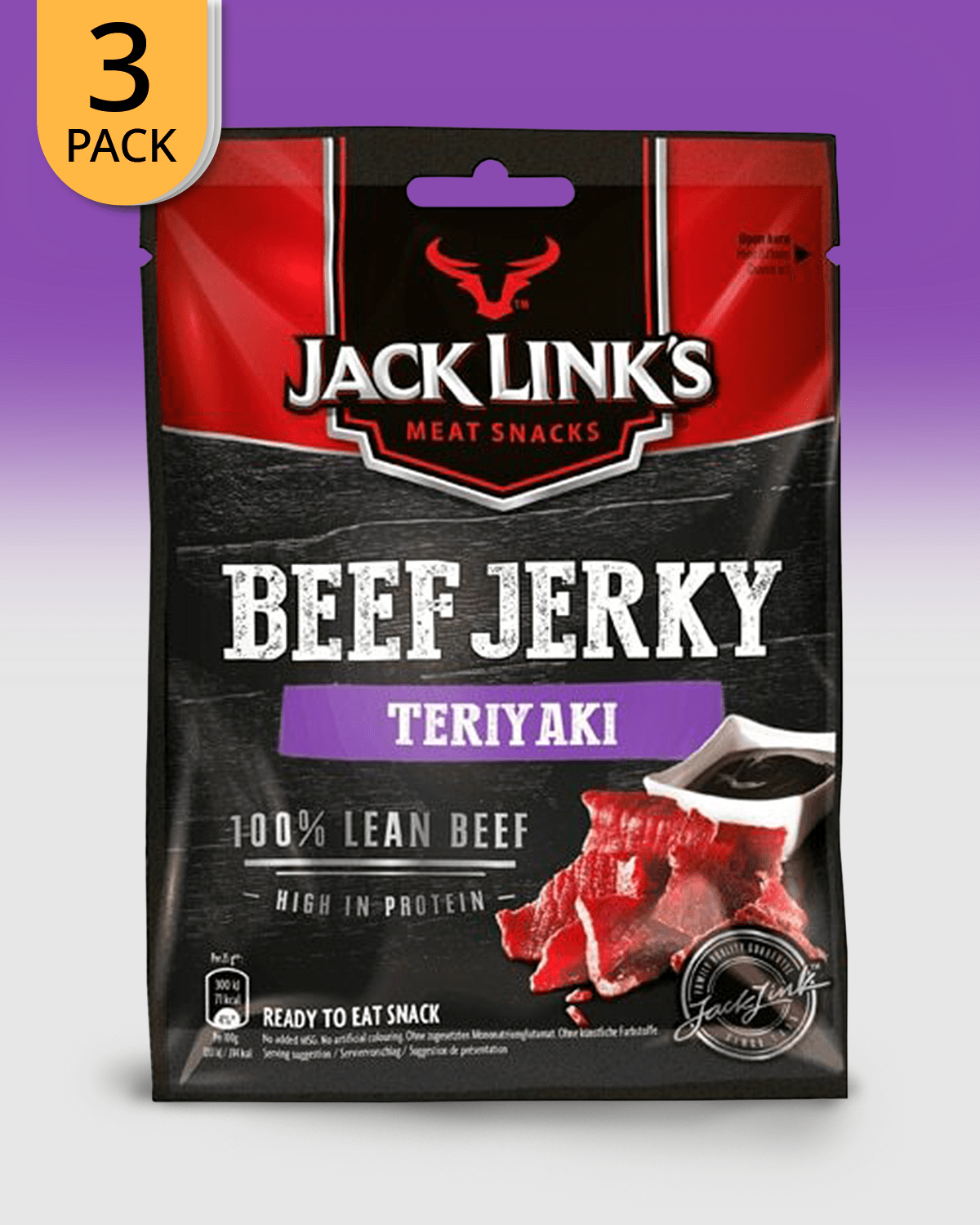 3 x Jack Link's Beef Jerky Teriyaki 70g - protein for