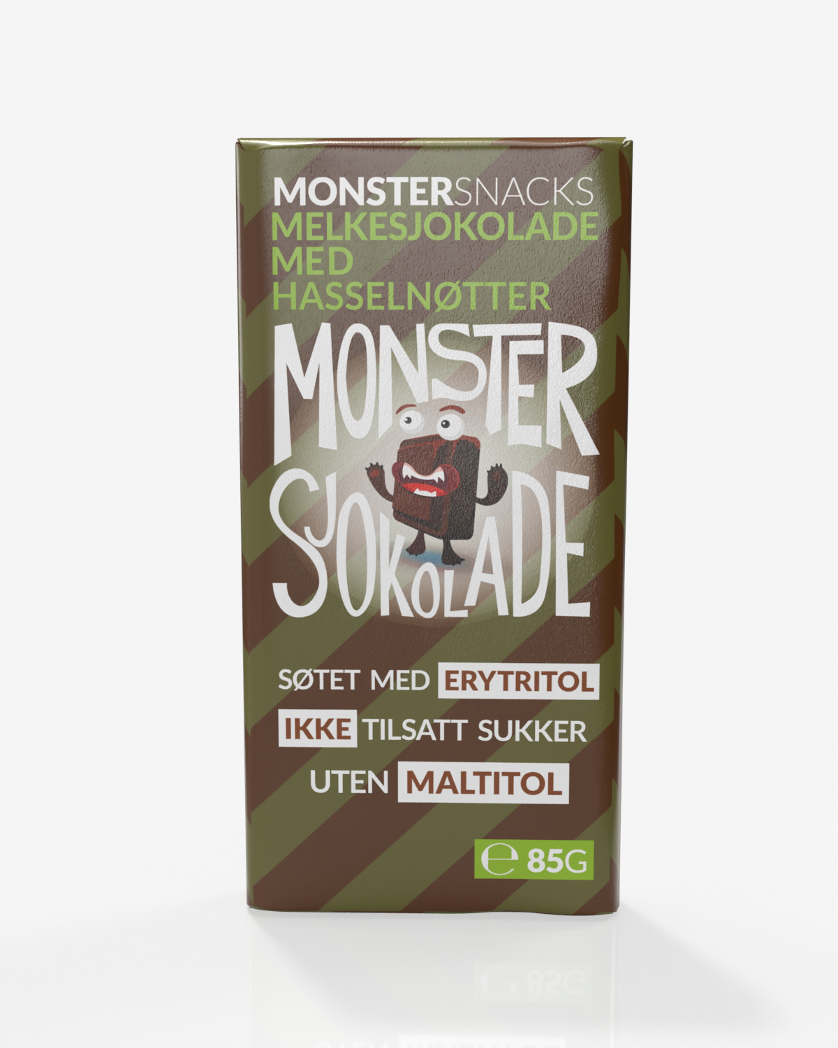 Monster Lavkarbo Belgisk Melkesjokolade m/Hasselnøtt 85g