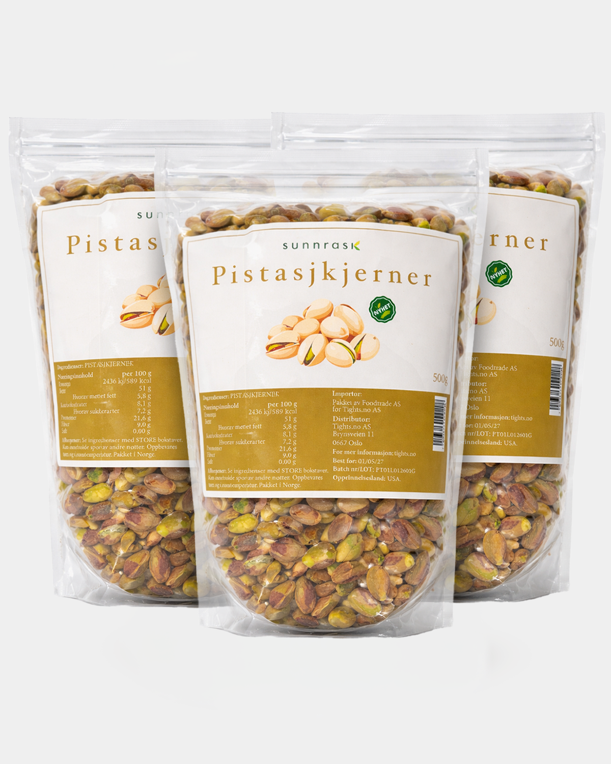 Pistasjkjerner u/ Salt (Kjerner) 3x500g
