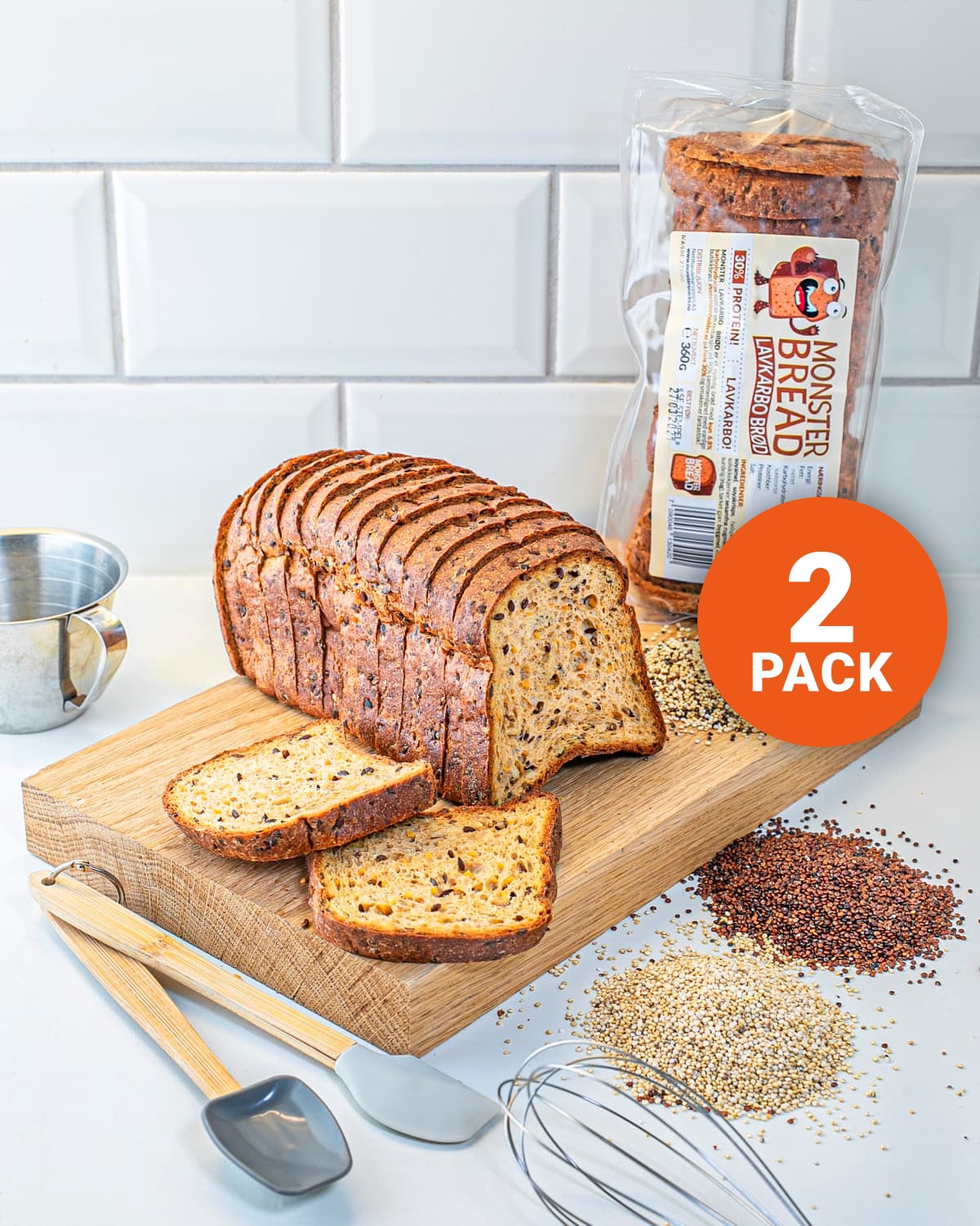 Monster Lavkarbo Brød 360g - NY VERSJON (2-pack) - salt og