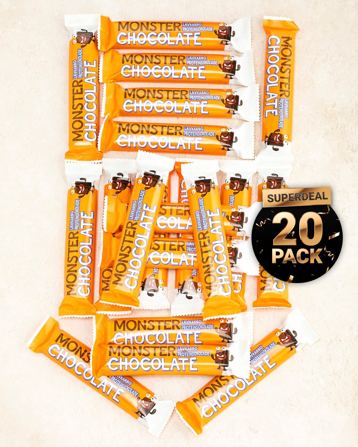 20-pack Monster Lavkarbo Protein-Melkesjokolade - TYVEPAKNING - BLACK WEEK SUPERDEALS