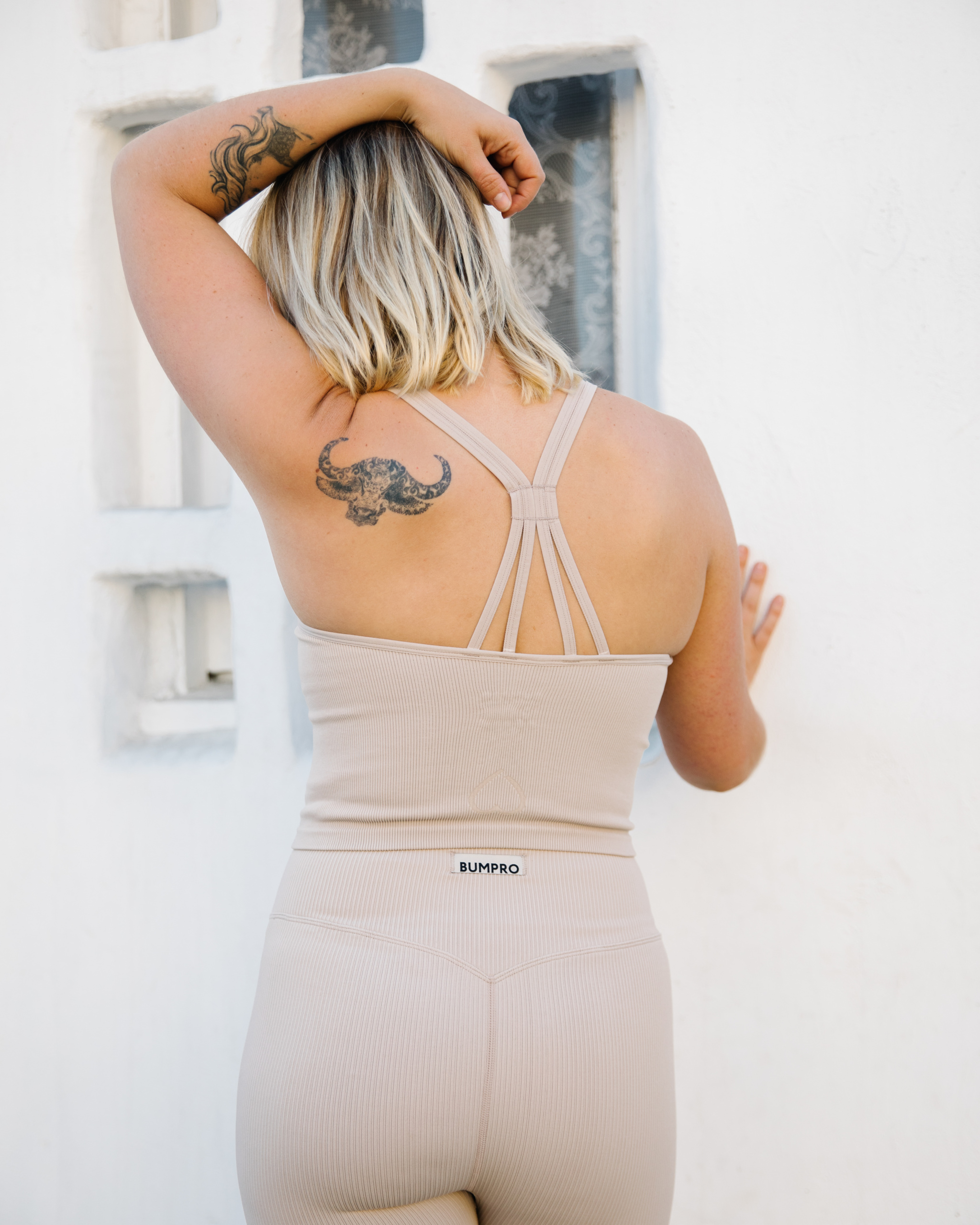 Perfect Rib Biker + Crop Top Beige219
